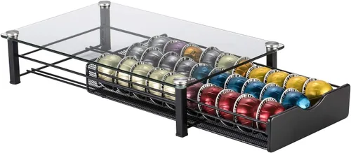 Vertuo - Cajón para cápsula Nespresso con vidrio para gabinete, estante de almacenamiento de cápsulas Vertuoline para mostrador (clase 30 cápsulas)