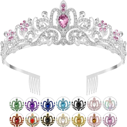 Tiaras plateadas de cristal para mujer, diadema de diamantes de imitación para niña, corona de princesa con peines, elegantes decoraciones de