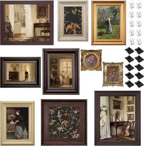Paquete de 10 marcos de fotos vintage para pared o mesa, marcos de fotos vintage ornamentados, arte de pared vintage para galería, dormitorio, sala