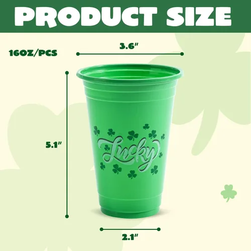 Miniatura 5 de JOYIN Juego de 72 tazas de 16 onzas para el día de San Patricio, color verde, desechables, de plástico, para decoración de fiesta de San Patricio