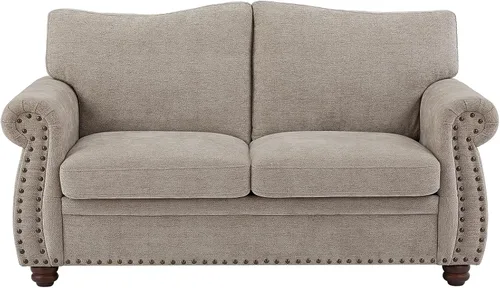 Miniatura 7 de ONBRILL Sofá con Tachuelas, sofá pequeño de 66 pulgadas con brazos redondeados, sofá biplaza de tela de felpilla con cojín de asiento con resortes