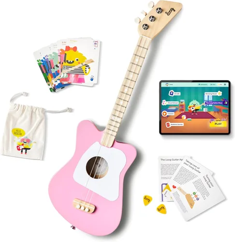 Miniatura 10 de Loog Mini - Guitarra acústica infantil para principiantes, 3 cuerdas a partir de 3 años, aplicación de aprendizaje y lecciones incluidas Amarillo