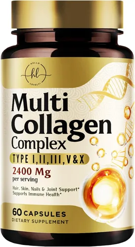 Suplemento de colágeno múltiple de 2400 mg, el mejor complejo de colágeno hidrolizado para mujeres y hombres, con péptido tipo I, II, III, V, X,