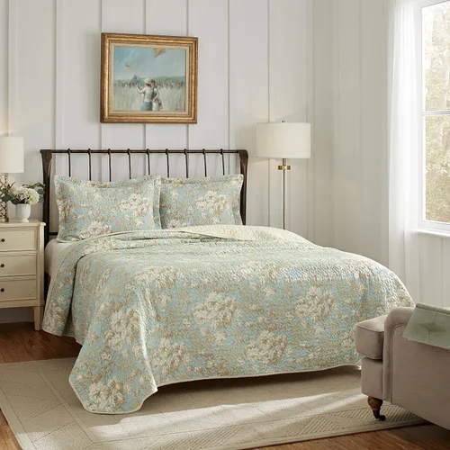 Miniatura 2 de Juego de colchas reversibles Brompton Serene de Laura Ashley, Algodón, Serene, gemelo