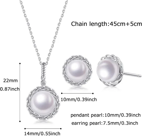 Miniatura 5 de immobird Pearl Set Jewelry for Women Sterling Silver Real Pearl Earrings and Necklace Set for Women Pearl Bridal Jewelry Set for Wedding