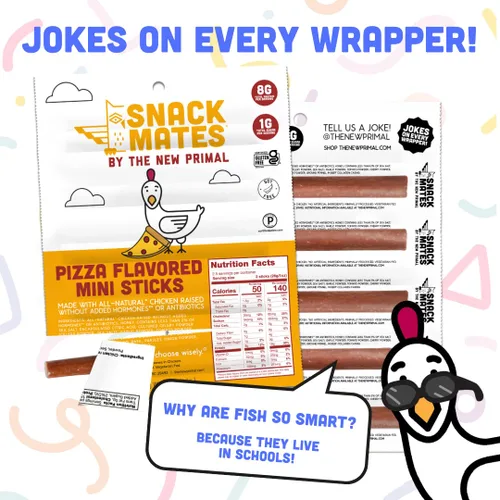 Miniatura 6 de The New Primal Snack Mates Pepperoni Pizza Chicken Sticks, bocadillos saludables sin gluten para niños, bajos en azúcar y altos en proteínas