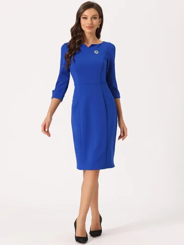 Miniatura 4 de Allegra K Vestido de tubo retro vintage de los años 50 para mujer, manga 34, vestido de trabajo casual