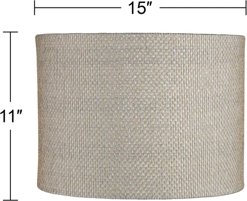 Miniatura 4 de Pantalla de lámpara de tambor grande de tejido de plástico gris y dorado, parte superior de 15 pulgadas x 15 pulgadas inferior x 11 pulgadas de alto