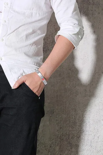 Miniatura 2 de MEALGUET Pulsera de identificación médica para hombres grabado gratuito de acero inoxidable, alerta médica masculina, joyería de identificación