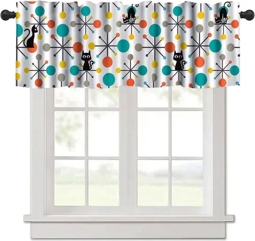 Miniatura 26 de Cenefa de cortina geométrica para ventanas, cenefa moderna con bolsillo para barra, 1 panel, cortinas cortas abstractas para playa, cortinas cortas