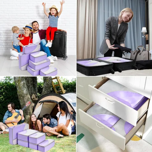 Miniatura 6 de OlarHike Juego de 6 cubos de embalaje para viajes, 4 tamaños diferentes (grande, mediano, pequeño, delgado), bolsas organizadoras de equipaje