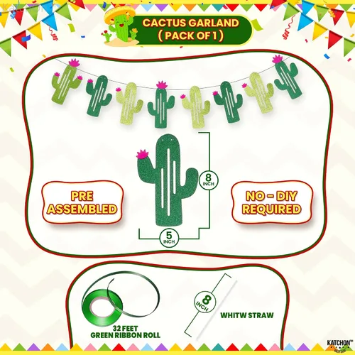 Miniatura 3 de KatchOn, Juego de decoraciones de fiesta de cactus, 30 unidades, globos de cactus, panal de abeja, pancarta de cactus Decoraciones de cumpleaños