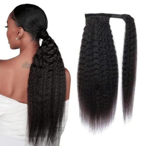 Miniatura 33 de Extensiones de pelo rizado con cordón para cola de caballo, extensiones de cabello humano para mujer con dos clips 1B# 120g/set (71cm)