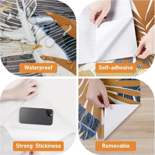 Miniatura 8 de Wallercity Papel Tapiz de Hojas Botánicas Tropicales Papel Tapiz Floral de Plantas Marrones para Sala de Estar Dormitorio Papel Tapiz Despegar