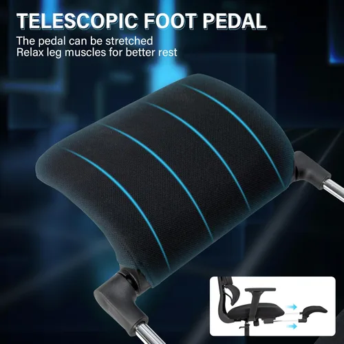 Miniatura 7 de Silla de oficina ergonómica de malla con reposapiés retráctil, silla de computadora de respaldo alto con soporte lumbar, reposabrazos ajustables