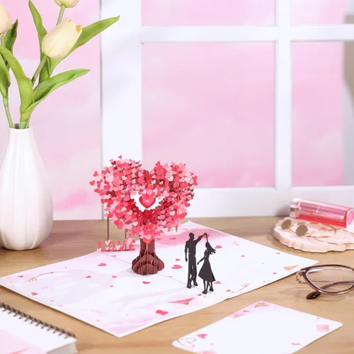 Miniatura 8 de Tarjeta desplegable de aniversario, tarjeta de boda en forma de árbol de amor 3D para pareja, para ella, esposa, marido, él, pareja; Regalo ideal