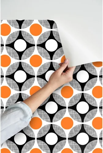 Miniatura 3 de Muestras de papel tapiz para despegar y pegar, huevos Mod Huevos Naranja Blanco Puntos Círculo Cocina de mediados de siglo Moderno Papel pintado