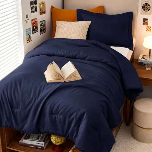 Miniatura 28 de MUXHOMO Juego de edredón beige tamaño individual/individual XL, ropa de cama alternativa ultrasuave para todas las estaciones. El juego de cama