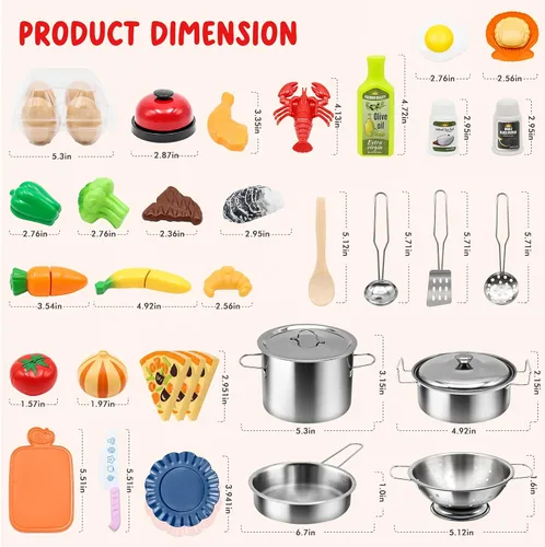Hohosunlar - Juego de accesorios de cocina de simulación para niños, 38 piezas de juegos de ollas y sartenes de acero inoxidable para niños,