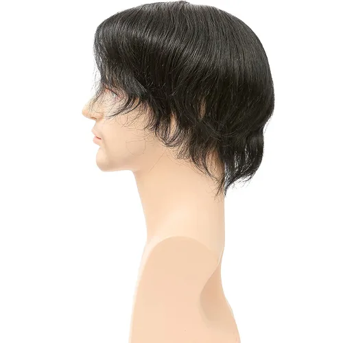 Miniatura 5 de Toupee de piel fina suave de 0.002 in PU 10x8 pulgadas reemplazo de pelo para hombre postizo 100% europeo piezas de cabello humano para hombre #1