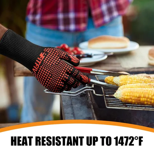 Miniatura 3 de Guantes para barbacoa, guantes para horno, 1472°F resistentes al calor, guantes de silicona antideslizantes para horno, cocina para cocinar, asar a