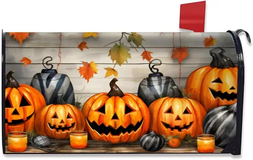 Miniatura 23 de Funda magnética para buzón de otoño, camión, tamaño estándar de 18 x 21 pulgadas, diseño de calabazas de Acción de Gracias, cosecha, hojas de arce