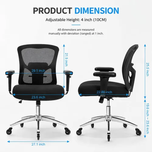 Miniatura 3 de Silla de oficina grande y alta de 600 libras, silla de malla ergonómica resistente, silla de escritorio ejecutiva para computadora con asiento ancho