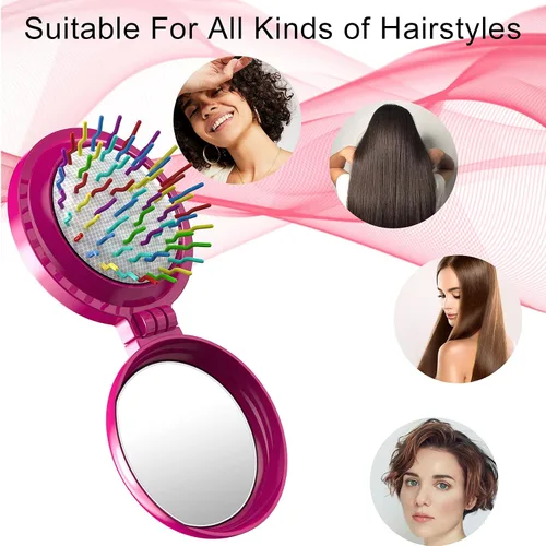 Miniatura 5 de ONLYFU Paquete de 8 mini cepillos de pelo con espejo, cepillos compactos plegables con cerdas de nailon suaves, peine de bolsillo de viaje