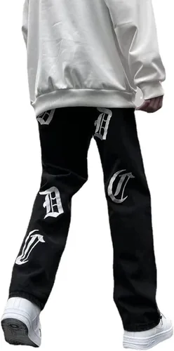 Miniatura 2 de FantasyGears Y2k - Pantalones de mezclilla para hombre, estilo grunge, hip hop, holgados, pierna recta, pantalones góticos, holgados, ropa de calle