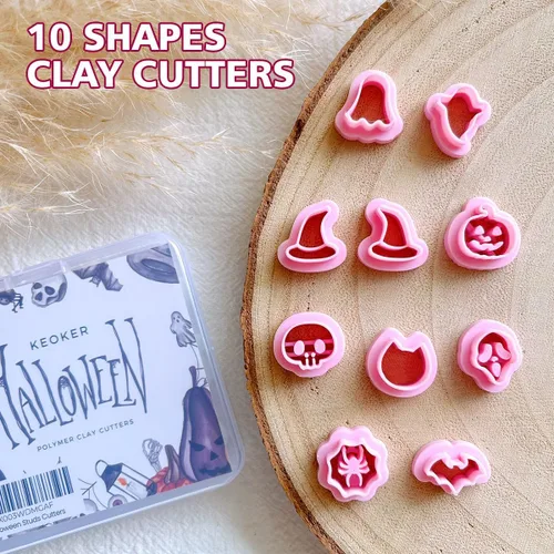 Miniatura 3 de KEOKER Cortadores de arcilla polimérica de Halloween, 10 formas para joyas, aretes, calabaza, tachuelas incluidas Cortadores de arcilla con tachuelas