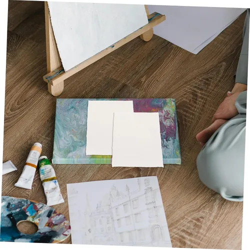 Miniatura 5 de STOBOK 20 hojas hechas a mano de papel de acuarela de algodón con borde deckled en blanco para pintar manualidades e invitaciones de boda
