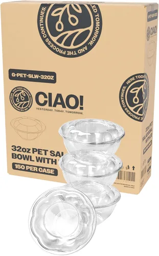 Miniatura 12 de CIAO! Tazón de fruta y ensalada PET transparente de 18 oz con tapa de cúpula rosa (150/caja)