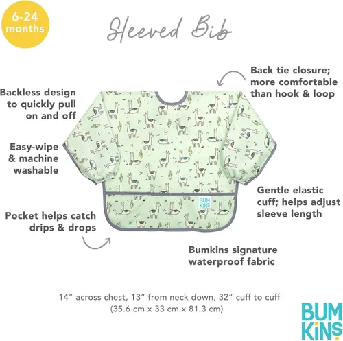 Miniatura 5 de Bumkins Sleeved Bib for Girl or Boy, Baby and Toddler for 6-24 Mos E1 Llama