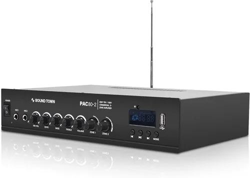 Miniatura 2 de Sound Town Amplificador de potencia comercial de 60 W, 2 zonas, 70 V/100 V, con Bluetooth, aluminio, para restaurantes, salones, bares, pubs
