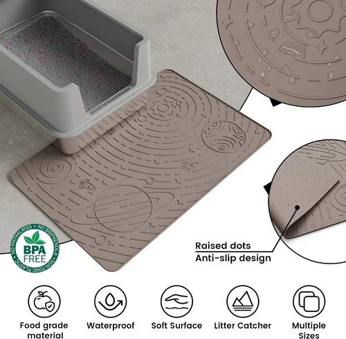 Miniatura 4 de OHMO Tapete de arena para gatos mediano de 23.6 x 15.7 pulgadas, goma de silicona beige, control de dispersión para caja de arena para gatitos