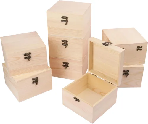 Miniatura 10 de GNIEMCKIN Paquete de 4 cajas de madera, cajas de madera sin pintar sin terminar para manualidades, proyectos de bricolaje y almacenamiento de joyas