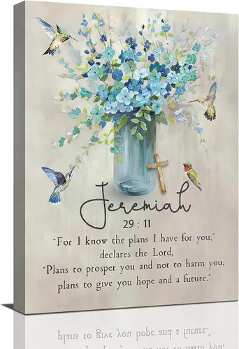Miniatura 10 de Arte de pared de colibrí cristiano con texto en inglés "God says you ers", impresiones en lienzo, pintura rústica de pájaros de campo, obras de arte