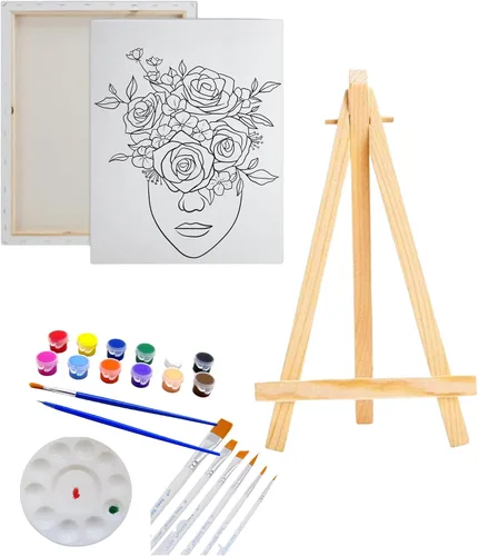 Miniatura 7 de Essenburg Kit de pintura de lienzo predibujado para dama de las flores, recuerdo de fiesta para adultos y adolescentes, para actividades nocturnas