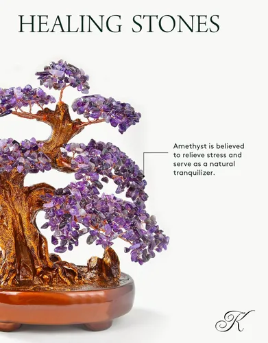 Miniatura 2 de KALIFANO Amatista natural (1,251 piedras preciosas) Árbol de cristal de chakra con propiedades curativas – Bonsái Feng Shui árbol de dinero