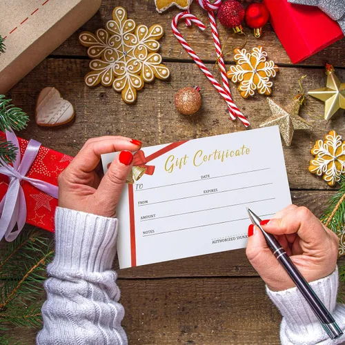 Miniatura 4 de Spiareal 50 juegos de certificados de regalo de Navidad en blanco con 50 sobres de regalo a juego, cinta roja de 3.5 x 5.5 pulgadas, tarjetas