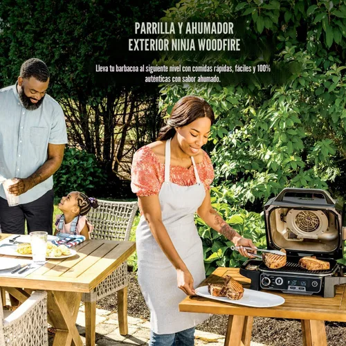 Miniatura 2 de Parrilla de exterior Ninja OG751 Woodfire Pro con termómetro incorporado, parrilla Master 7 en 1, ahumador de barbacoa y freidora de aire