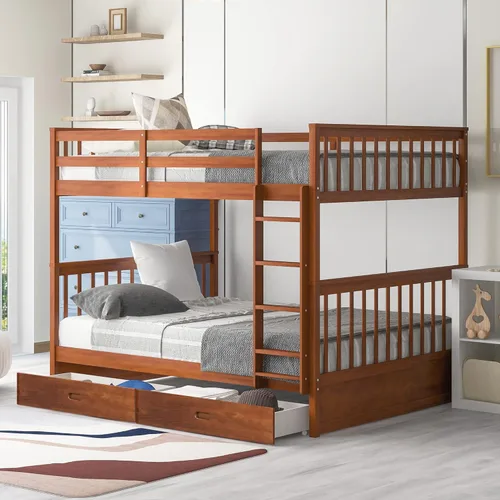 Miniatura 31 de Harper&Bright Designs - Litera individual sobre individual con barandilla de seguridad, escalera, cama nido individual con 3 cajones para niños