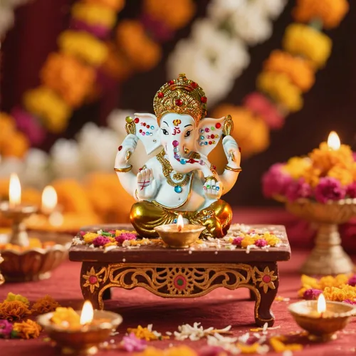 Miniatura 6 de alikiki Estatua de ídolo hindú de Dios Ganesha – 5.6 pulgadas de alto, tono dorado, dios indio Señor Ganpati Murti para decoración de Diwali Pooja
