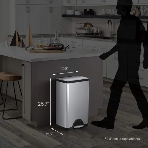 Miniatura 6 de Simplehuman - Cubo de basura rectangular para cocina de 38 litros / 10 galones, con pedal, de acero inoxidable cepillado