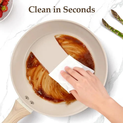 Miniatura 6 de M MELENTA Juego de ollas y sartenes antiadherentes, juego de utensilios de cocina de cerámica no tóxica, 11 piezas de utensilios de cocina de Crema