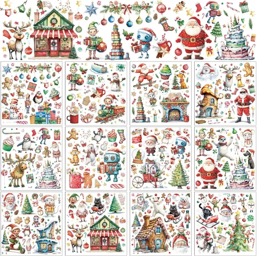 Miniatura 9 de BBTO 12 hojas de transferencia de Navidad para manualidades y muebles, calcomanías de transferencia de Navidad, calcomanías de invierno para madera