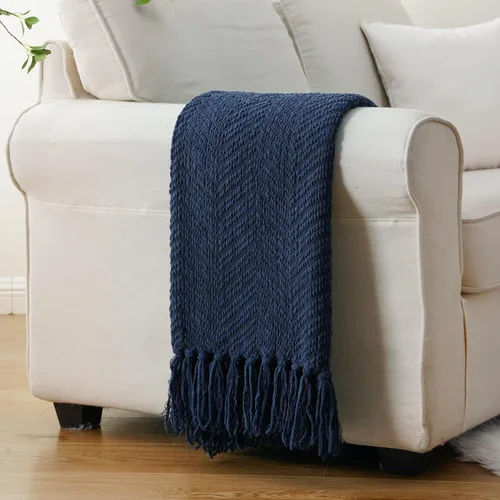 Miniatura 8 de BATTILO HOME Manta azul marino para sofá, cobija de punto azul de 50" x 60", cobija azul marino súper suave y cálida para silla, sofá, decoración