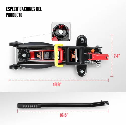 Miniatura 4 de DNA Motoring TOOLS-00234 Gato Hidráulico de Carretilla de Perfil Bajo para Servicio/Piso, Capacidad de 2 Toneladas (4000 libras), Rango de Elevación
