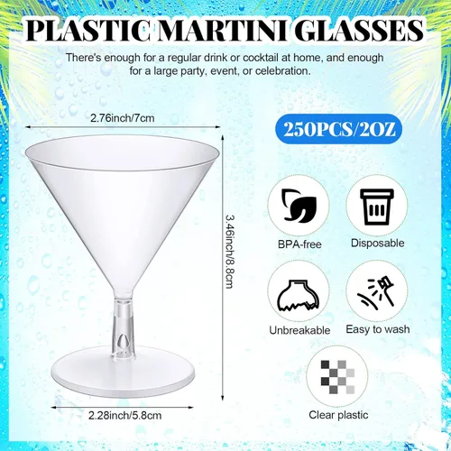 Miniatura 2 de Rtteri 250 vasos de Martini de plástico desechables de 2 onzas, mini vasos de margarita transparentes para bodas, fiestas, vino, cócteles, bebidas