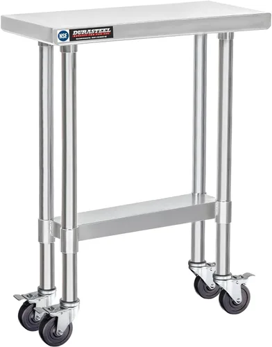 Miniatura 10 de DuraSteel Carrito de acero inoxidable NSF de 30 x 72 pulgadas, mesa de preparación de alimentos resistente con estante inferior, isla de cocina